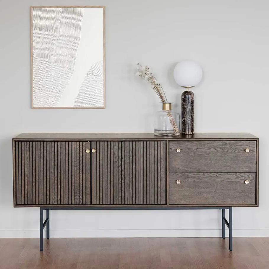 Outlet Wohnen 160x75x42 Retro Design Sideboard in Eiche dunkel - Cuzliav