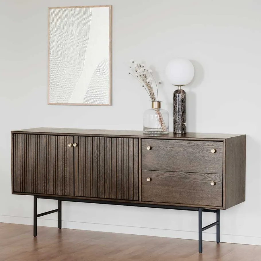 Outlet Wohnen 160x75x42 Retro Design Sideboard in Eiche dunkel - Cuzliav