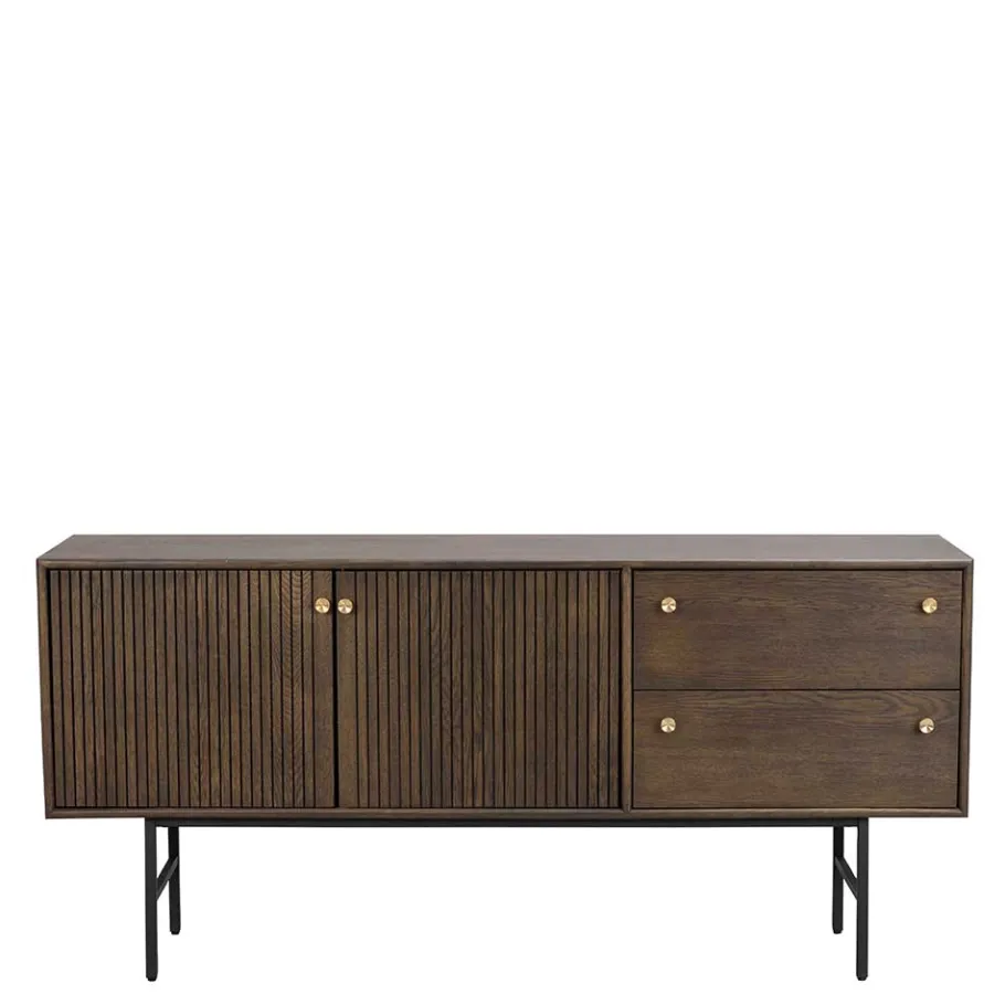 Outlet Wohnen 160x75x42 Retro Design Sideboard in Eiche dunkel - Cuzliav