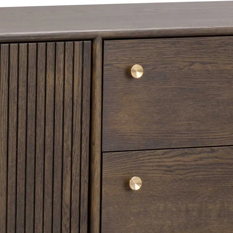 Outlet Wohnen 160x75x42 Retro Design Sideboard in Eiche dunkel - Cuzliav