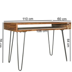 Clearance Wohnen 110x76x60 Retrodesign Schreibtisch aus Sheesham Holz - Seriacus