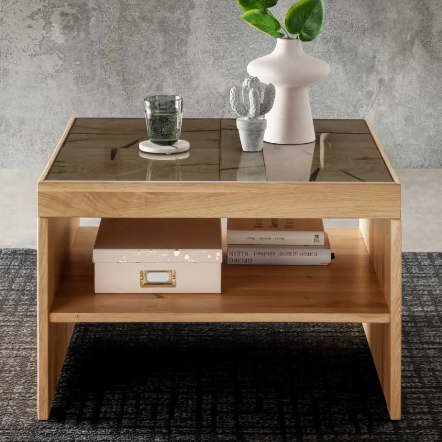 Discount Wohnen 66x43x66 Rustikaler Wohnzimmertisch aus Wildeiche massiv - Artella