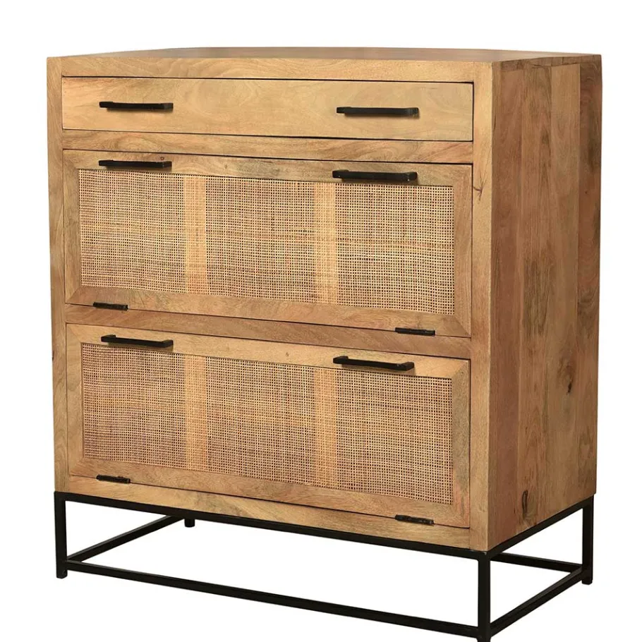 New Wohnen 85x91x40 Schuhschrank aus Holz & Rattan Geflecht - Lazianus