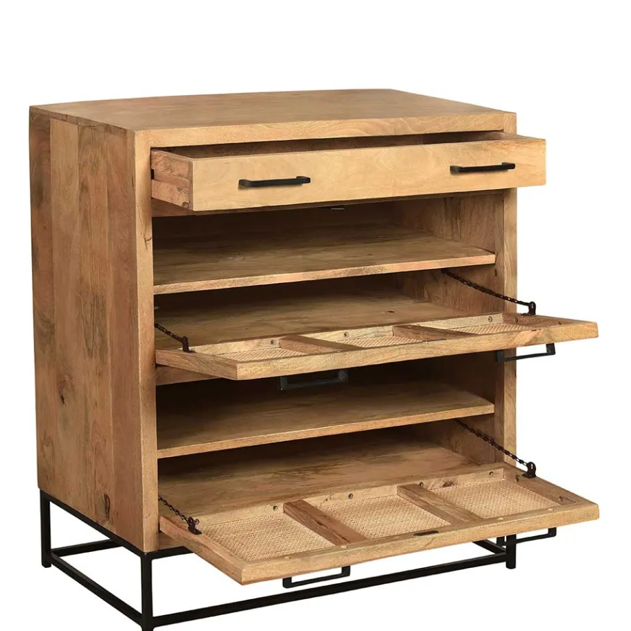 New Wohnen 85x91x40 Schuhschrank aus Holz & Rattan Geflecht - Lazianus