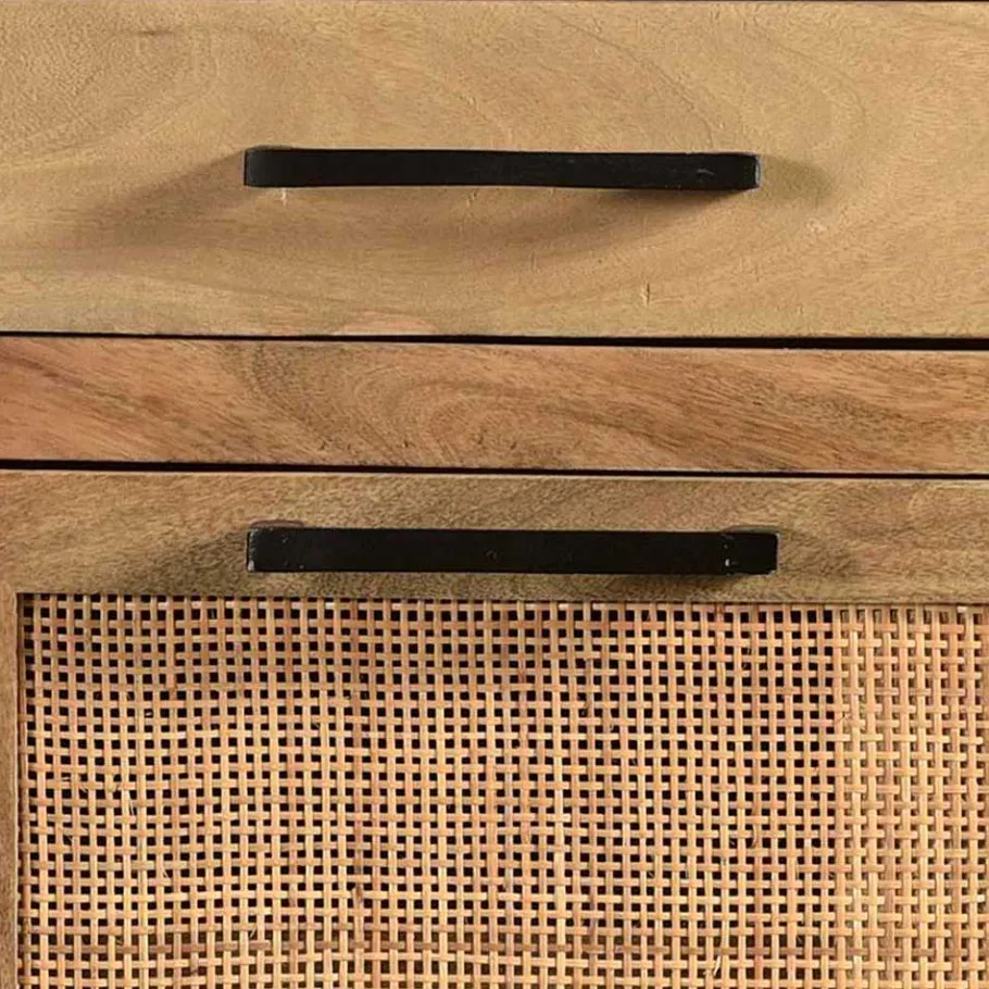 New Wohnen 85x91x40 Schuhschrank aus Holz & Rattan Geflecht - Lazianus