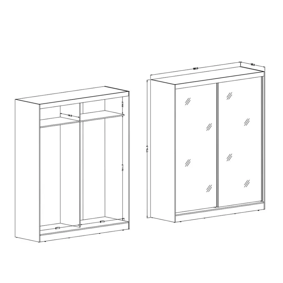 Sale Wohnen 180x216x59 Schwebetürenschrank mit zwei Spiegeltüren - Jaines