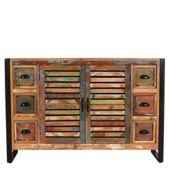 Clearance Wohnen 120x80x35 Shabby Chic Kommode aus buntem Altholz - Vosbadus