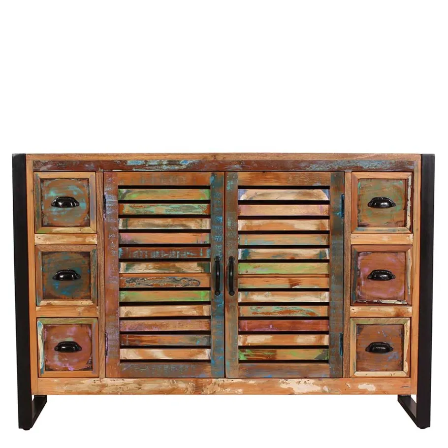 Clearance Wohnen 120x80x35 Shabby Chic Kommode aus buntem Altholz - Vosbadus