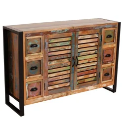 Clearance Wohnen 120x80x35 Shabby Chic Kommode aus buntem Altholz - Vosbadus