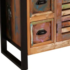 Clearance Wohnen 120x80x35 Shabby Chic Kommode aus buntem Altholz - Vosbadus