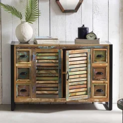 Clearance Wohnen 120x80x35 Shabby Chic Kommode aus buntem Altholz - Vosbadus