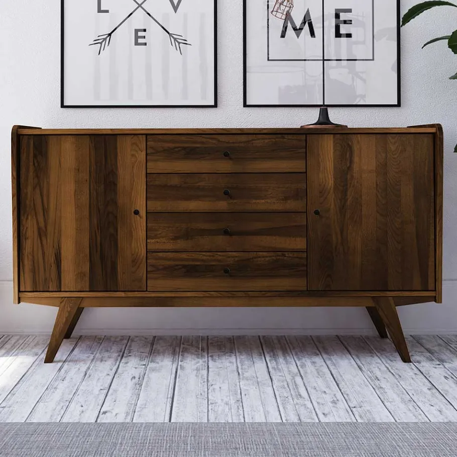 Online Wohnen 160x90x50 Sideboard in Nussbaumfarben lackiert - Nadelle