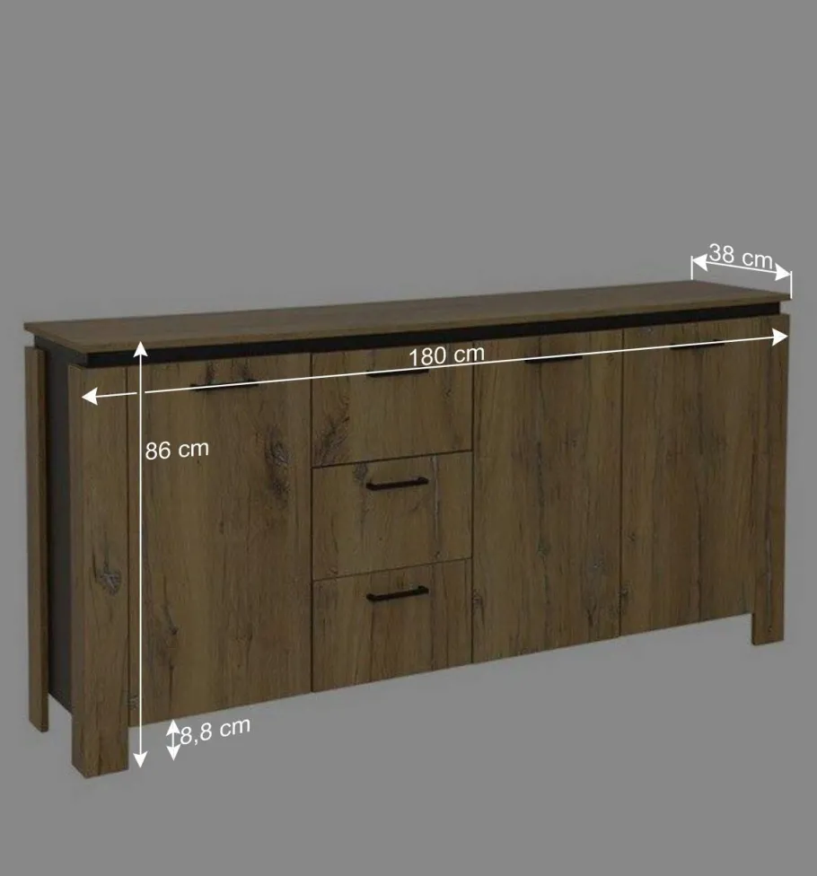 Clearance Wohnen 180x86x38 Sideboard in Zinneiche Optik - Traudarian