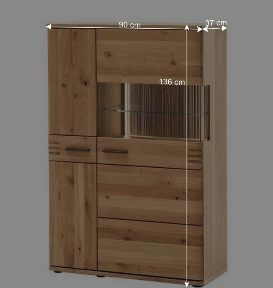 Hot Wohnen 90x136x37 Stauraumvitrine als Highboard - Crupean
