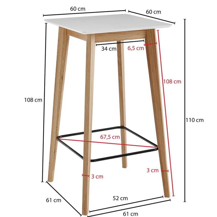 Discount Wohnen 61x110x61 Stehtisch quadratisch mit Fußablage - Soveca