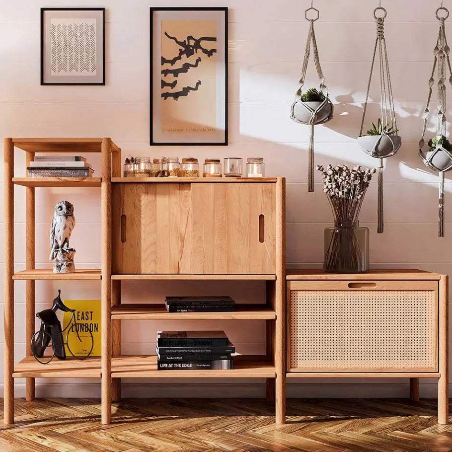 Online Wohnen 190x123x46 Stufiges Regal mit Schiebetüren - Indrya