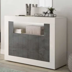 Clearance Wohnen 110x86x43 Türen Kommode in Grau Dekor - Voskala