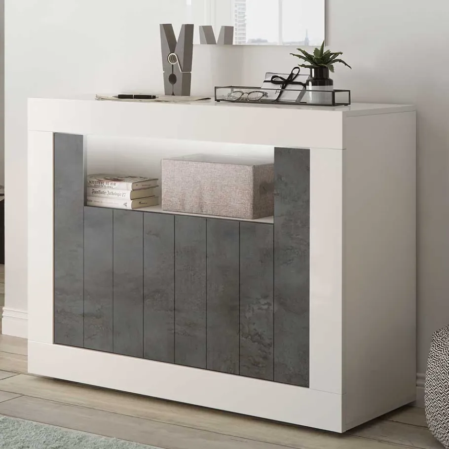 Clearance Wohnen 110x86x43 Türen Kommode in Grau Dekor - Voskala