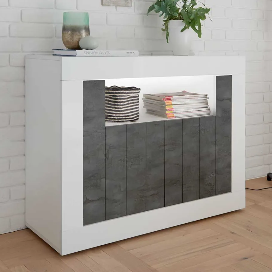 Clearance Wohnen 110x86x43 Türen Kommode in Grau Dekor - Voskala