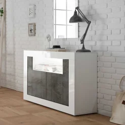 Clearance Wohnen 110x86x43 Türen Kommode in Grau Dekor - Voskala