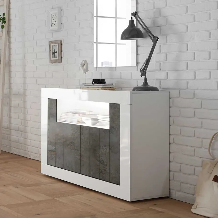 Clearance Wohnen 110x86x43 Türen Kommode in Grau Dekor - Voskala