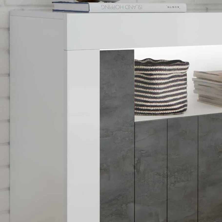 Clearance Wohnen 110x86x43 Türen Kommode in Grau Dekor - Voskala