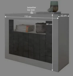 Clearance Wohnen 110x86x43 Türen Kommode in Grau Dekor - Voskala