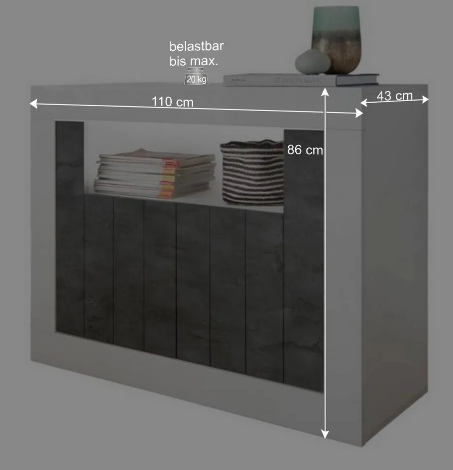 Clearance Wohnen 110x86x43 Türen Kommode in Grau Dekor - Voskala