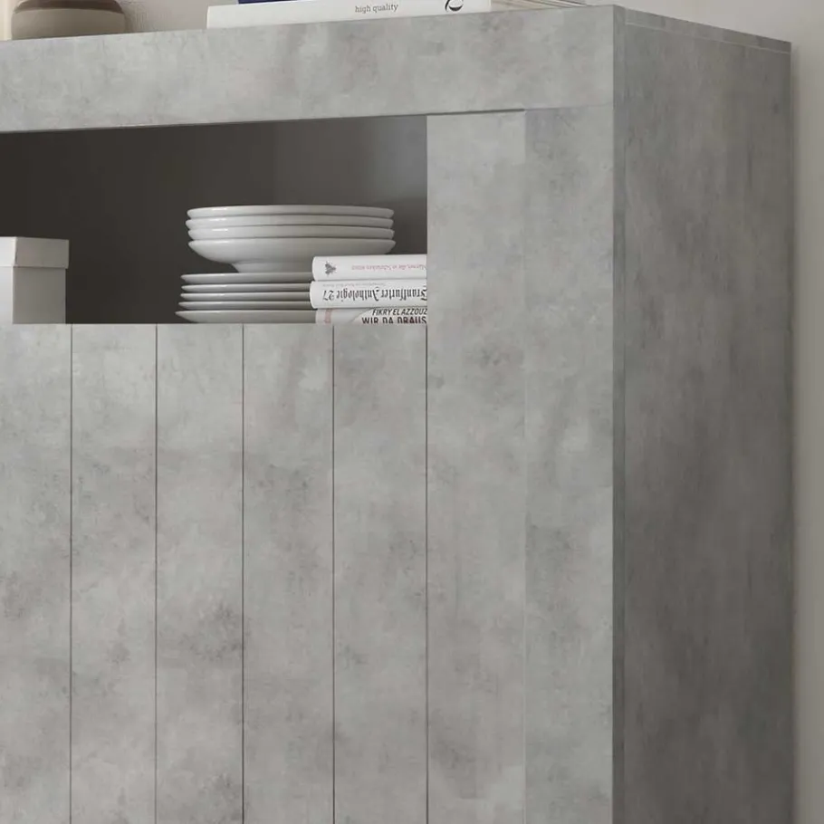 Discount Wohnen 110x144x43 Türen-Highboard in Beton Dekor - Eman