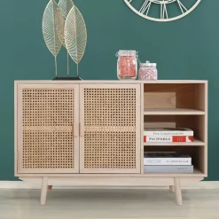 Clearance Wohnen 100x65x36 2-türige Kommode mit drei offenen Fächern - Oncinasa