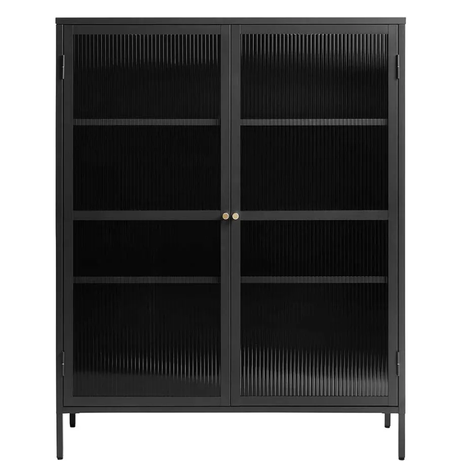 New Wohnen 110x140x40 2-türige Metallvitrine in Schwarz - Gulliver