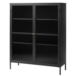 New Wohnen 110x140x40 2-türige Metallvitrine in Schwarz - Gulliver