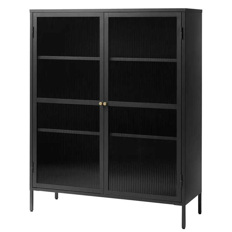 New Wohnen 110x140x40 2-türige Metallvitrine in Schwarz - Gulliver