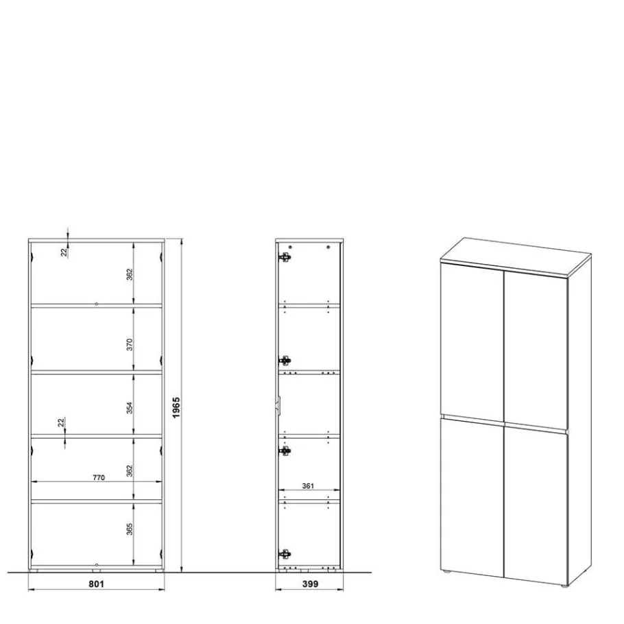 Hot Wohnen 80x197x40 2-türiger Aktenschrank in Wildeiche Optik - Contrage