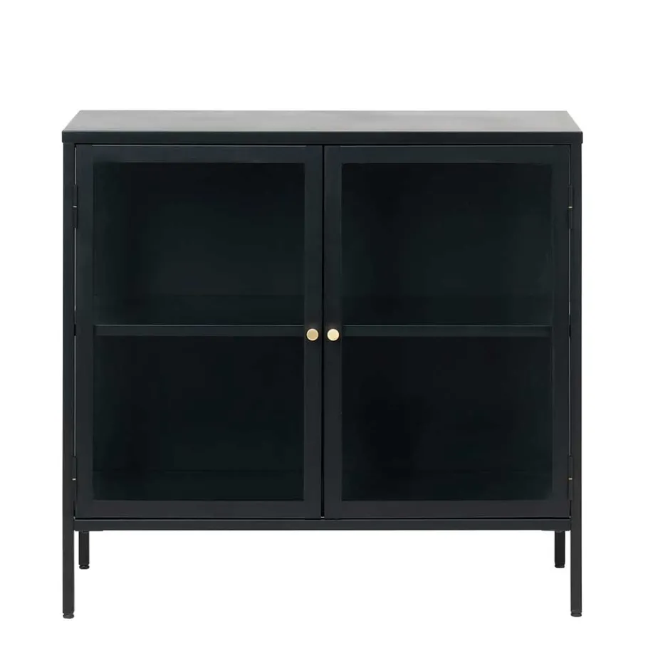 Outlet Wohnen 90x85x40 2-türiger Schrank aus Glas & Metall - Butoaie