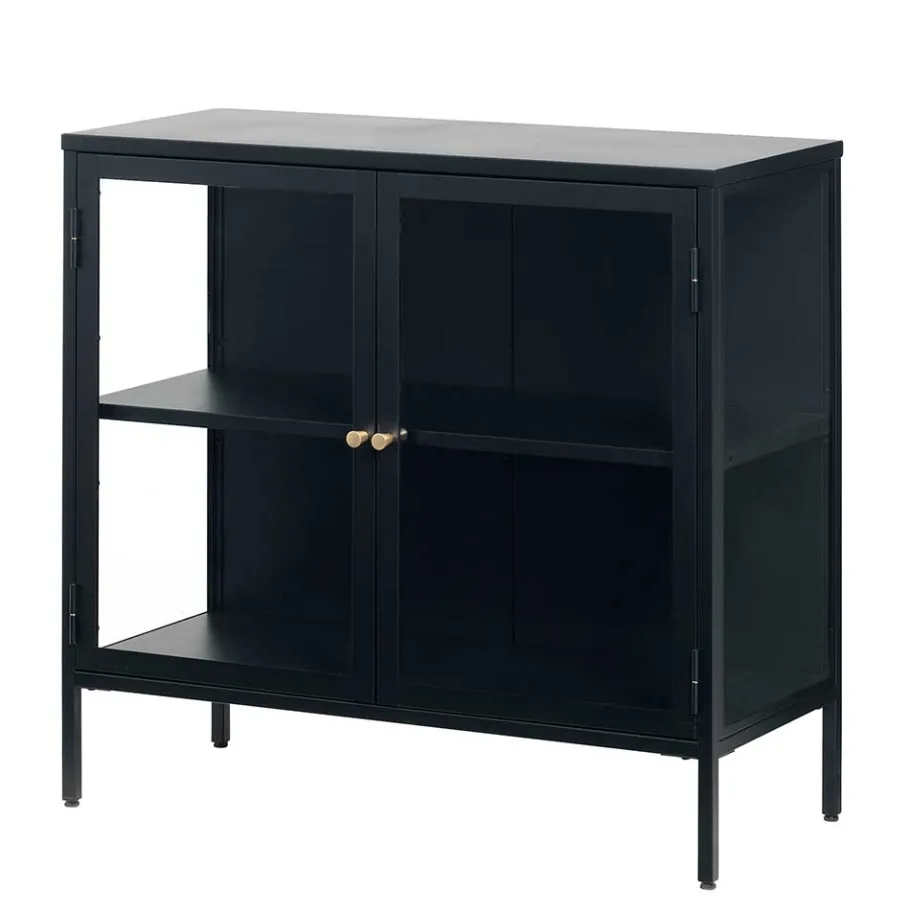 Outlet Wohnen 90x85x40 2-türiger Schrank aus Glas & Metall - Butoaie