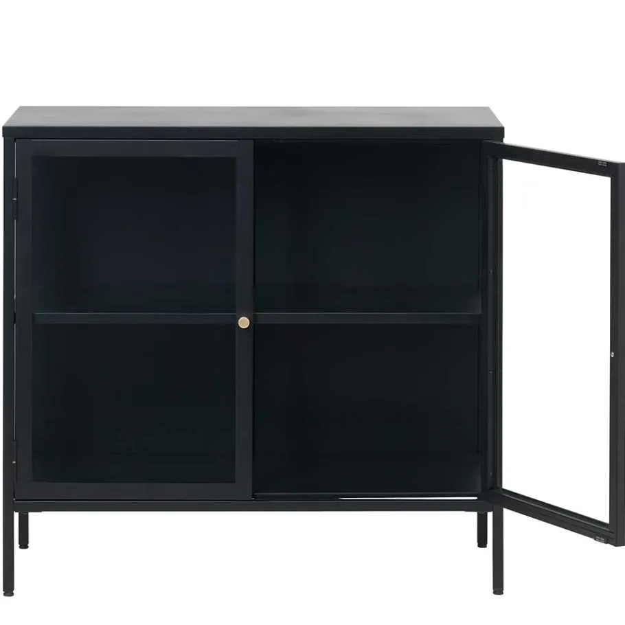 Outlet Wohnen 90x85x40 2-türiger Schrank aus Glas & Metall - Butoaie