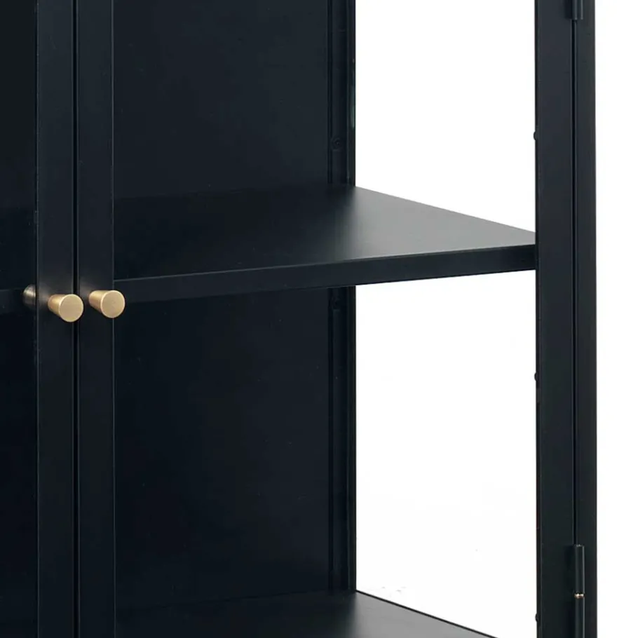Outlet Wohnen 90x85x40 2-türiger Schrank aus Glas & Metall - Butoaie