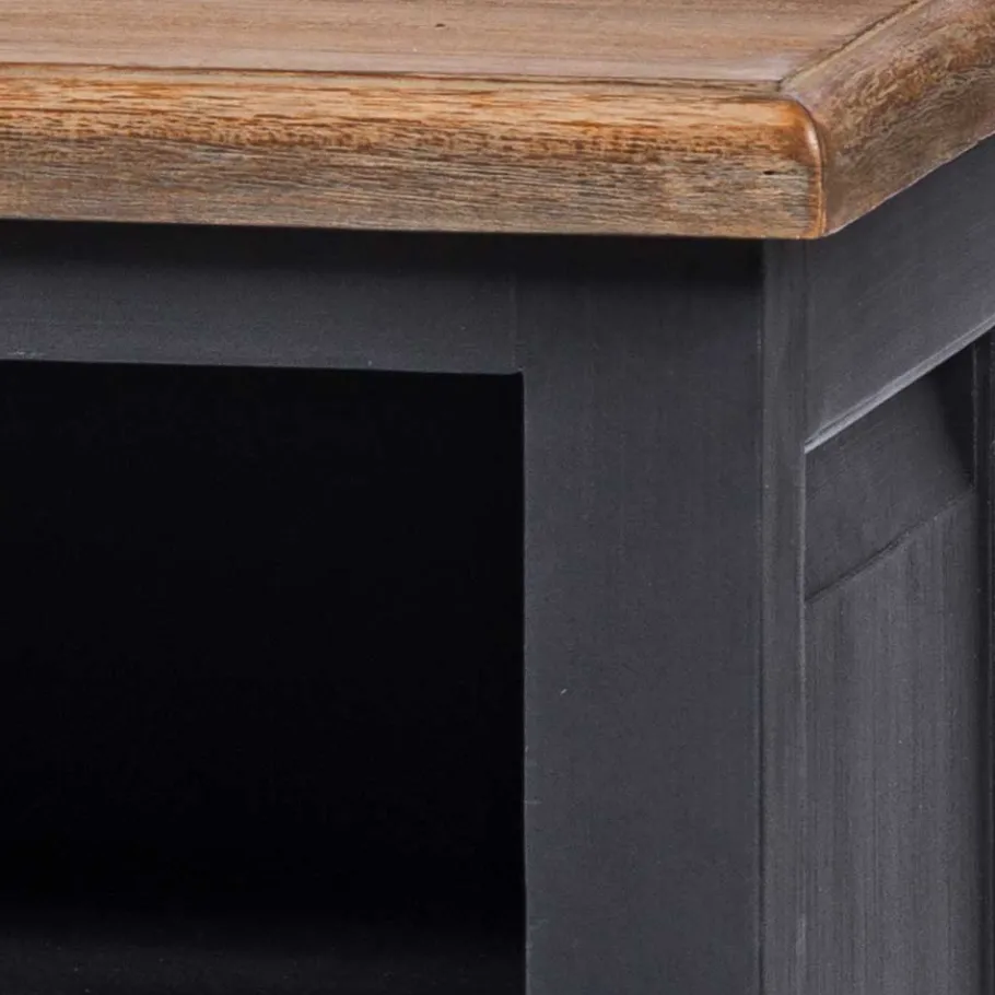 Wohnen 100x70x40 TV Kommode in Schwarz & Teak - Niovan