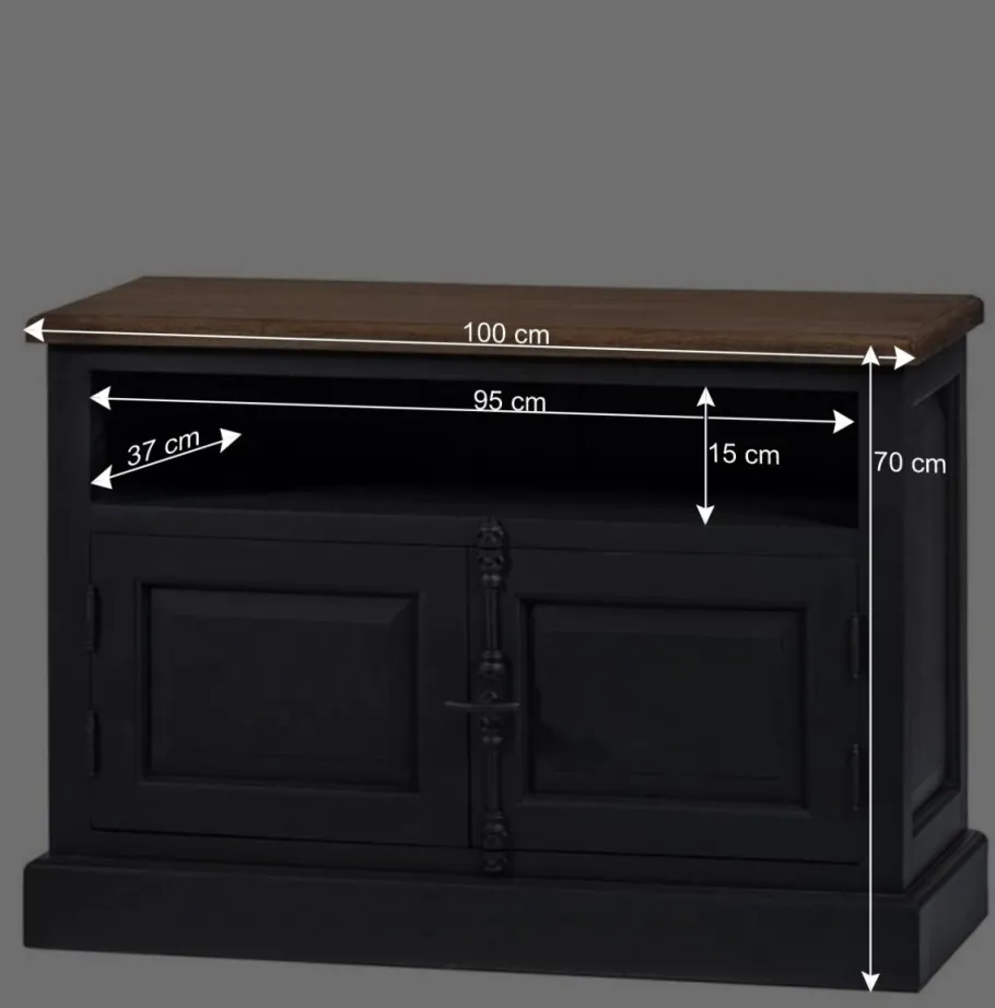 Wohnen 100x70x40 TV Kommode in Schwarz & Teak - Niovan