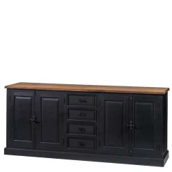 Hot Wohnen 220x96x53 Vintage Design Anrichte in Schwarz - Niovan