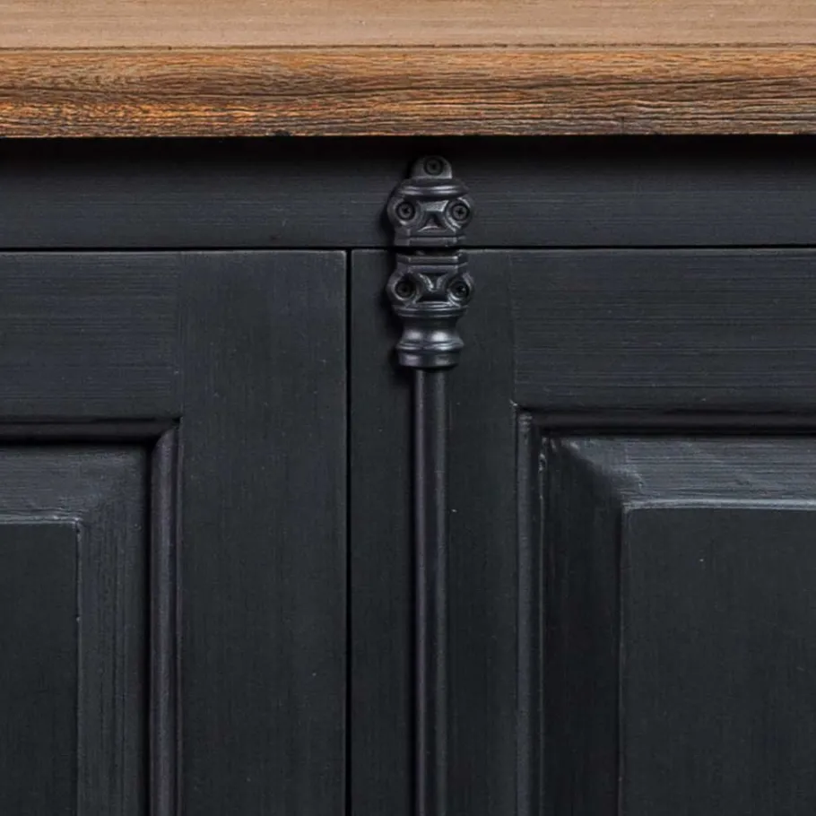 Hot Wohnen 220x96x53 Vintage Design Anrichte in Schwarz - Niovan