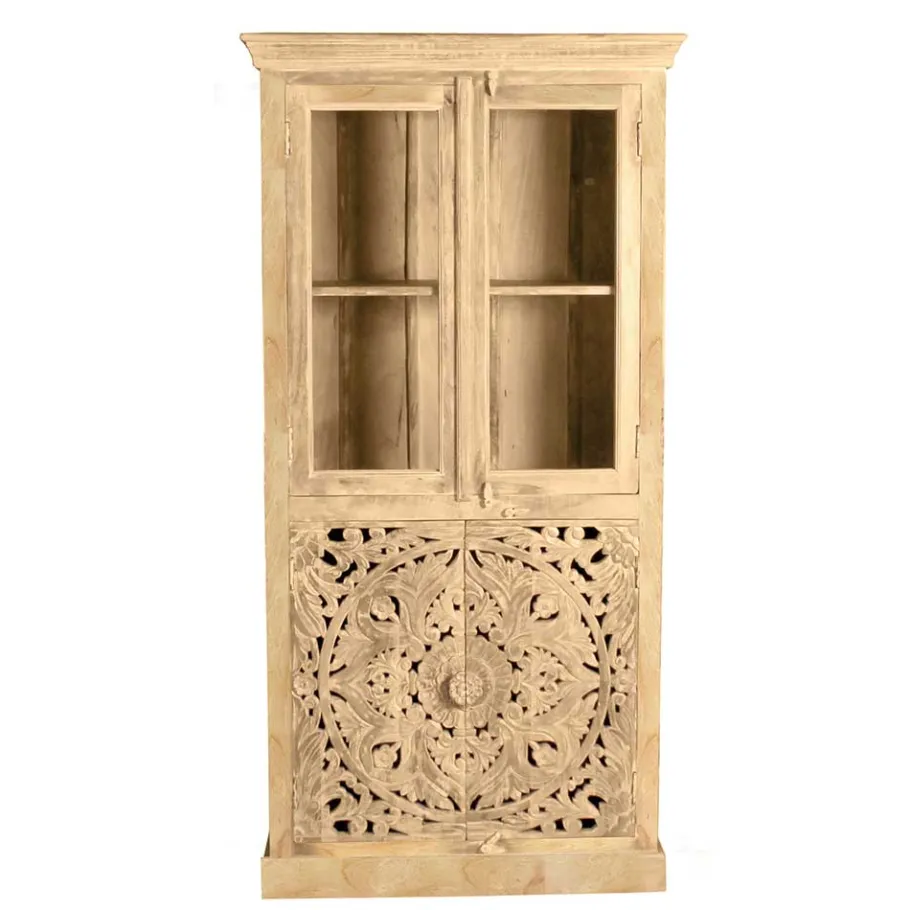 Discount Wohnen 90x180x45 Vintage Holzvitrine mit Schnitzerei - Runiasa