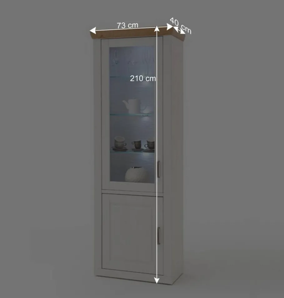 New Wohnen 73x210x40 Vitrine - modernes Landhaus - Samula