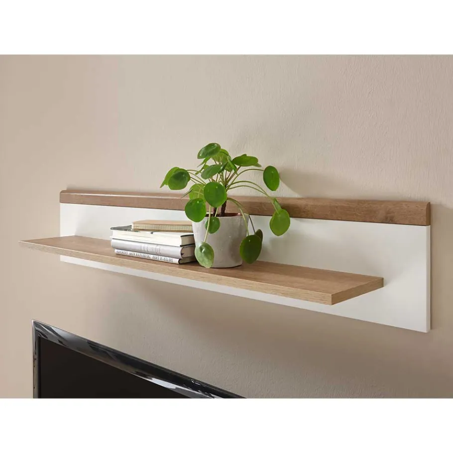 Best Wohnen 107x20x19 Wand Regal in Weiß & Eichefarben - Cablos