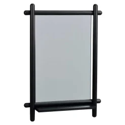Outlet Wohnen 52x74x12 Wandspiegel in Schwarz Eichenrahmen rund - Evlinu