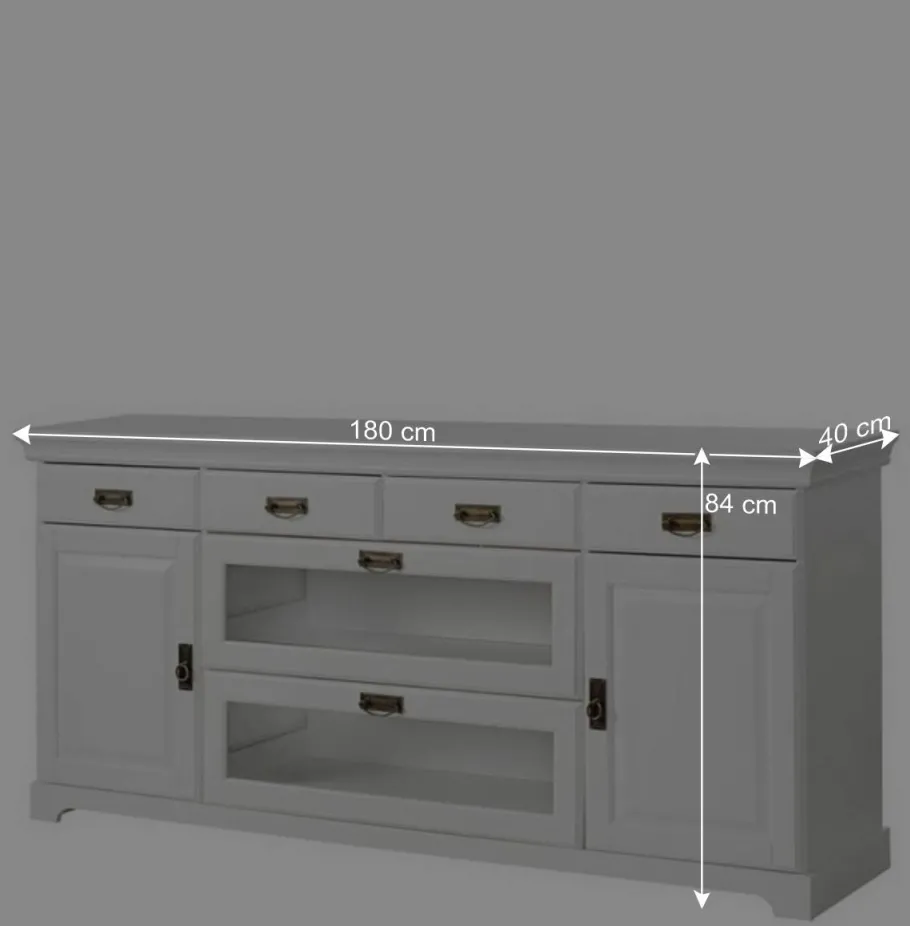 Discount Wohnen 180x84x40 Weißes Sideboard - Landhaus modern - Akbelev