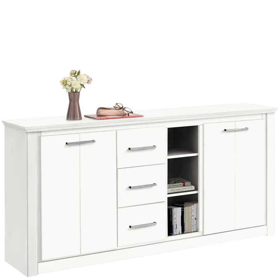 Outlet Wohnen 170x82x35 Weißes Sideboard auf Sockel - Enzetra