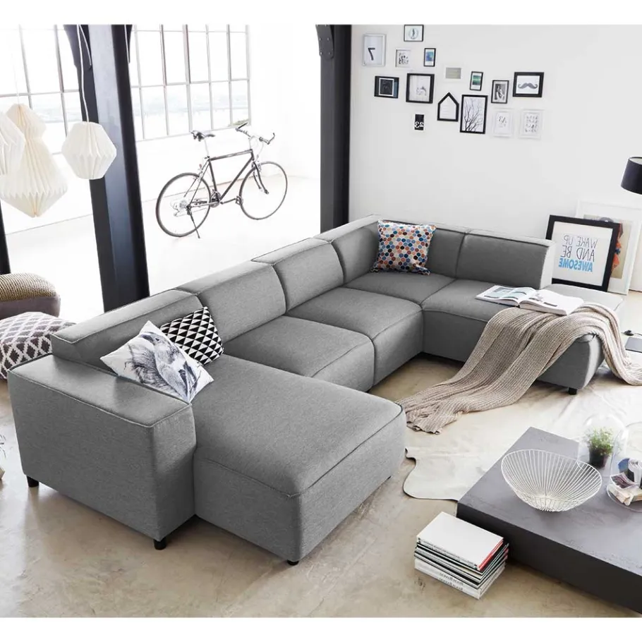 Clearance Wohnen 324x70x195 Wohnlandschaft in Hellgrau - Brianco