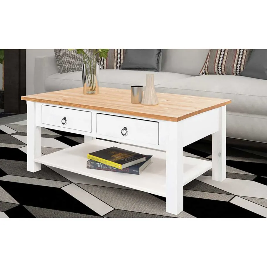 Discount Wohnen 110x45x60 Wohnziimmer Tisch mit zwei Schubladen - Syntia